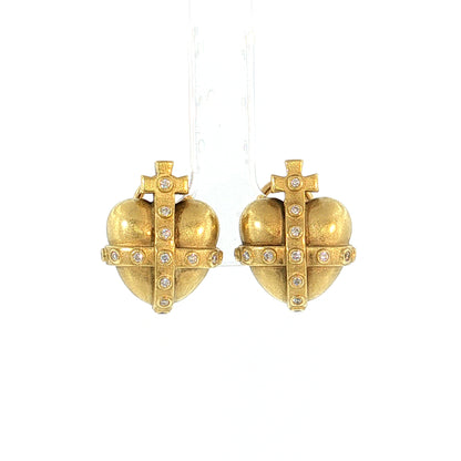 Kieselstein-Cord Heart Cross Diamond Stud Earrings 18k