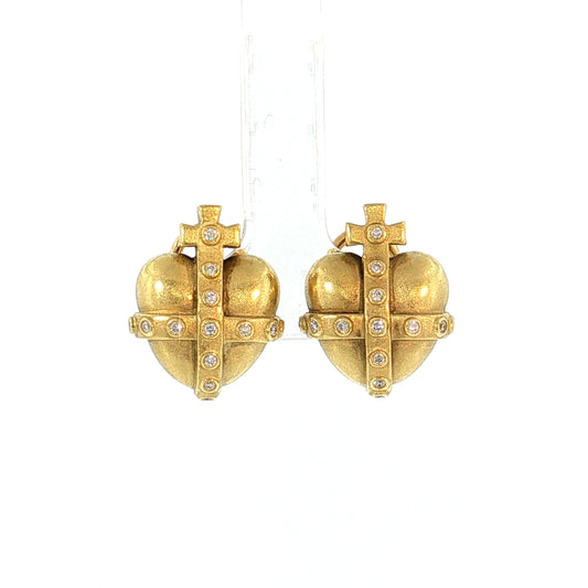 Kieselstein-Cord Heart Cross Diamond Stud Earrings 18k