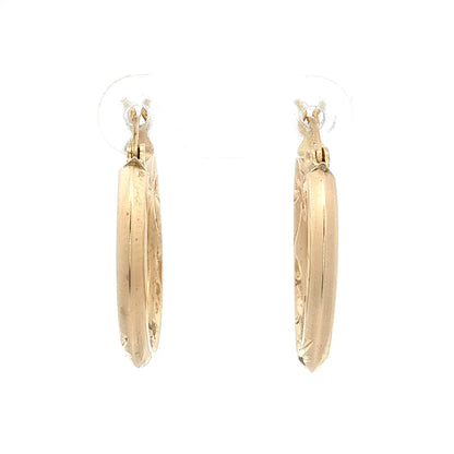 Laser Cut Brushed Hoop Earrings 14k Yellow Gold