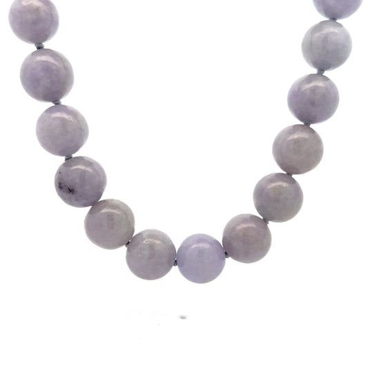 Lavender Jadeite Bead Necklace in 14k Yellow Gold