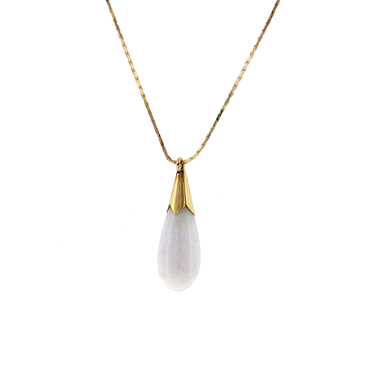 Lavender Jadeite Drop Pendant Necklace 14k Yellow Gold