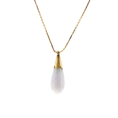 Lavender Jadeite Drop Pendant Necklace 14k Yellow Gold