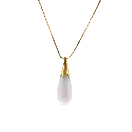 Lavender Jadeite Drop Pendant Necklace 14k Yellow Gold