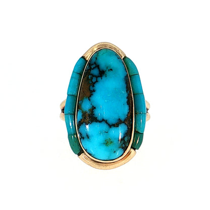 Les Baker Turquoise Cocktail Ring 14k Yellow Gold