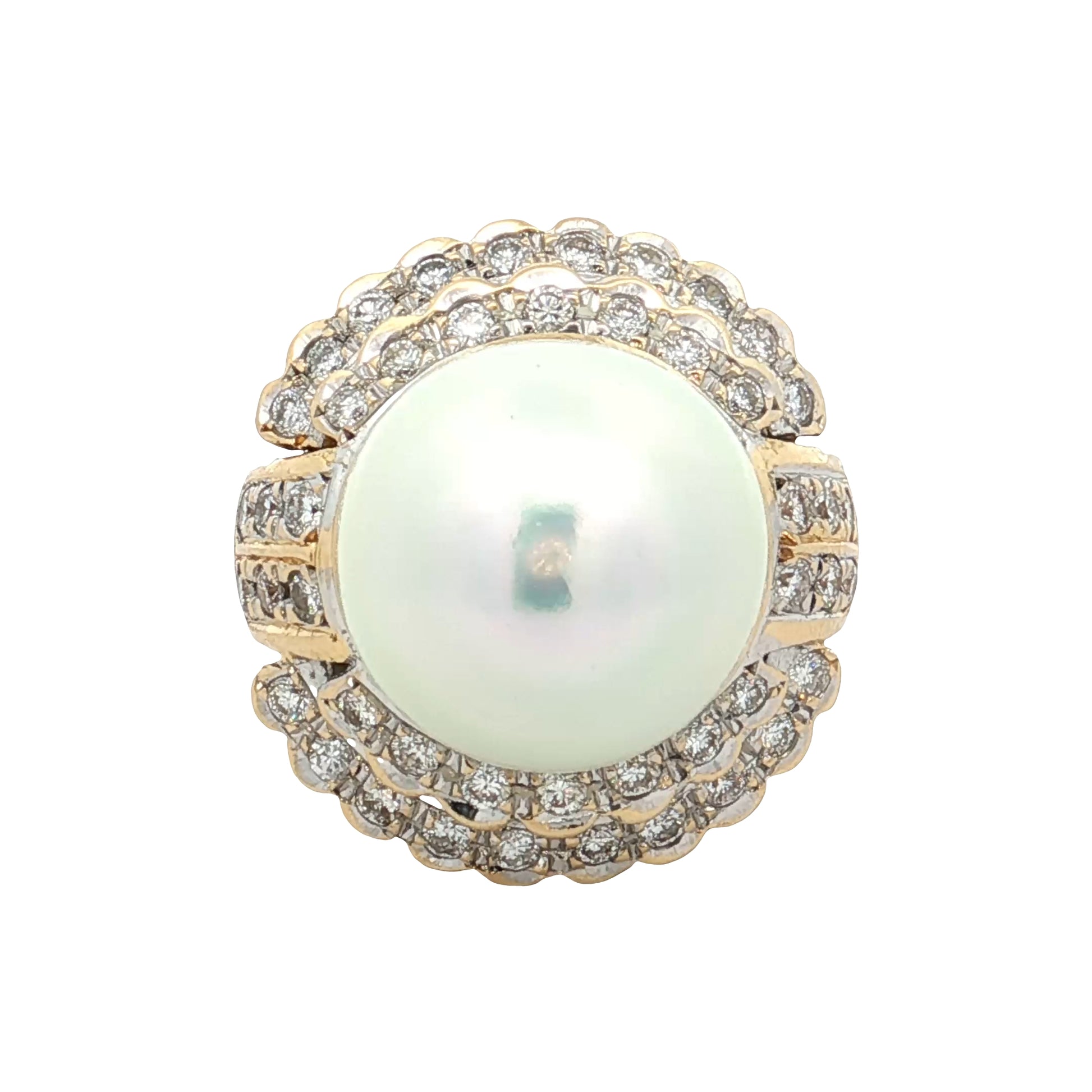 Mabe Pearl & Diamond Cocktail Ring 18k Yellow Gold