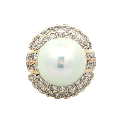 Mabe Pearl & Diamond Cocktail Ring 18k Yellow Gold
