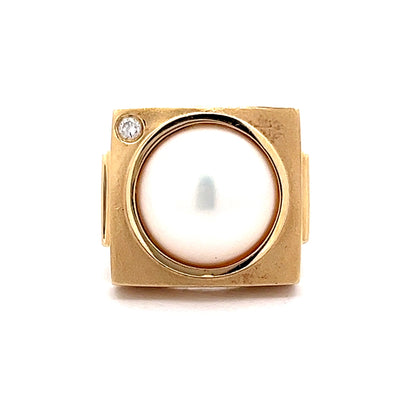 Mabe Pearl & Diamond Cocktail Ring in 14k Yellow Gold