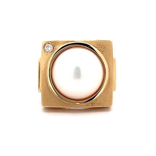 Mabe Pearl & Diamond Cocktail Ring in 14k Yellow Gold