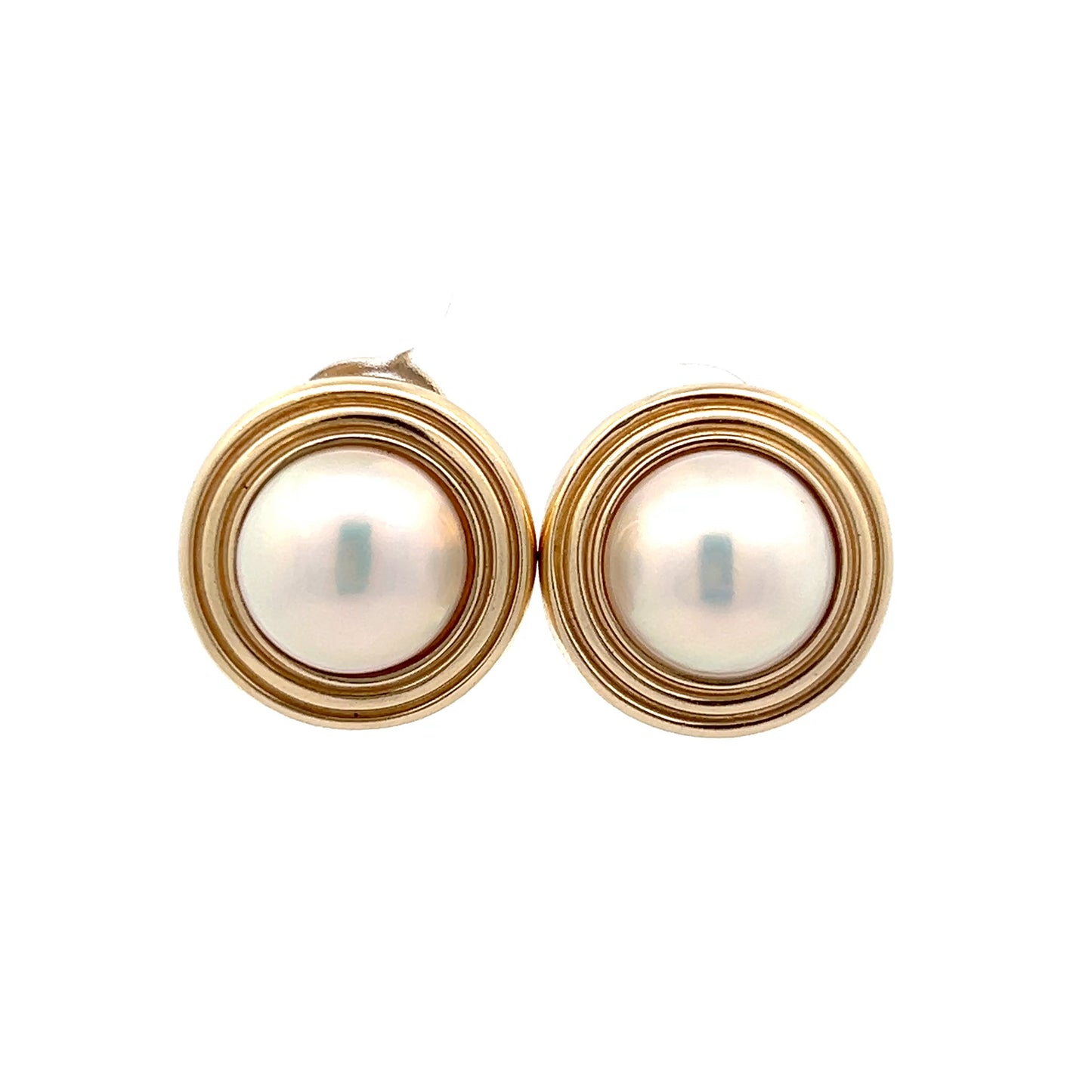 Mabe Pearl Stud Earrings in 14k Yellow Gold