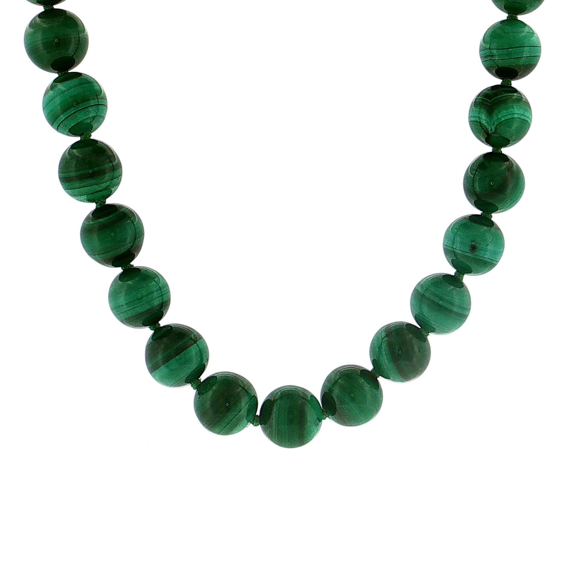 Malachite Beaded Necklace 14k Yellow Gold