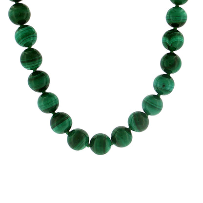 Malachite Beaded Necklace 14k Yellow Gold
