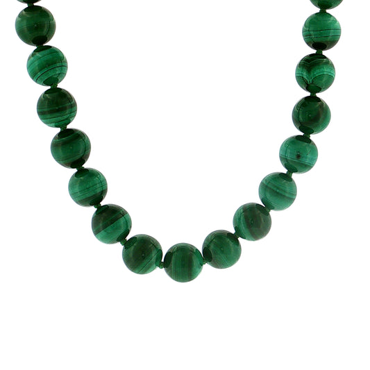 Malachite Beaded Necklace 14k Yellow Gold