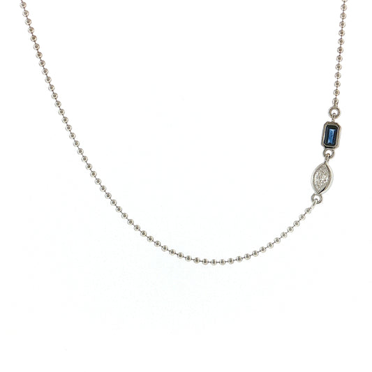 Marquise Diamond & Sapphire Pendant Necklace 14k White Gold