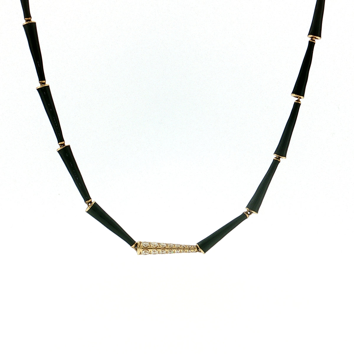 Melissa Kaye Black Enamel Diamond Link Necklace 18k
