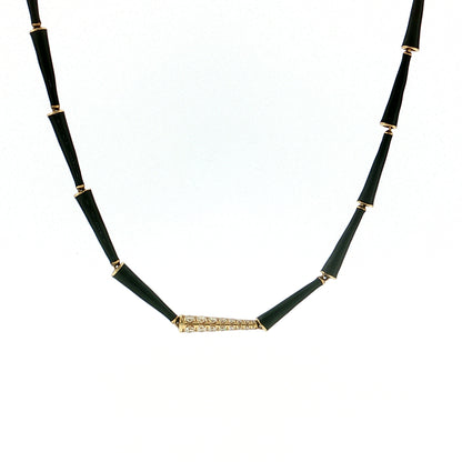 Melissa Kaye Black Enamel Diamond Link Necklace 18k