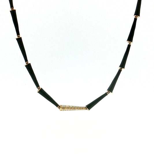 Melissa Kaye Black Enamel Diamond Link Necklace 18k