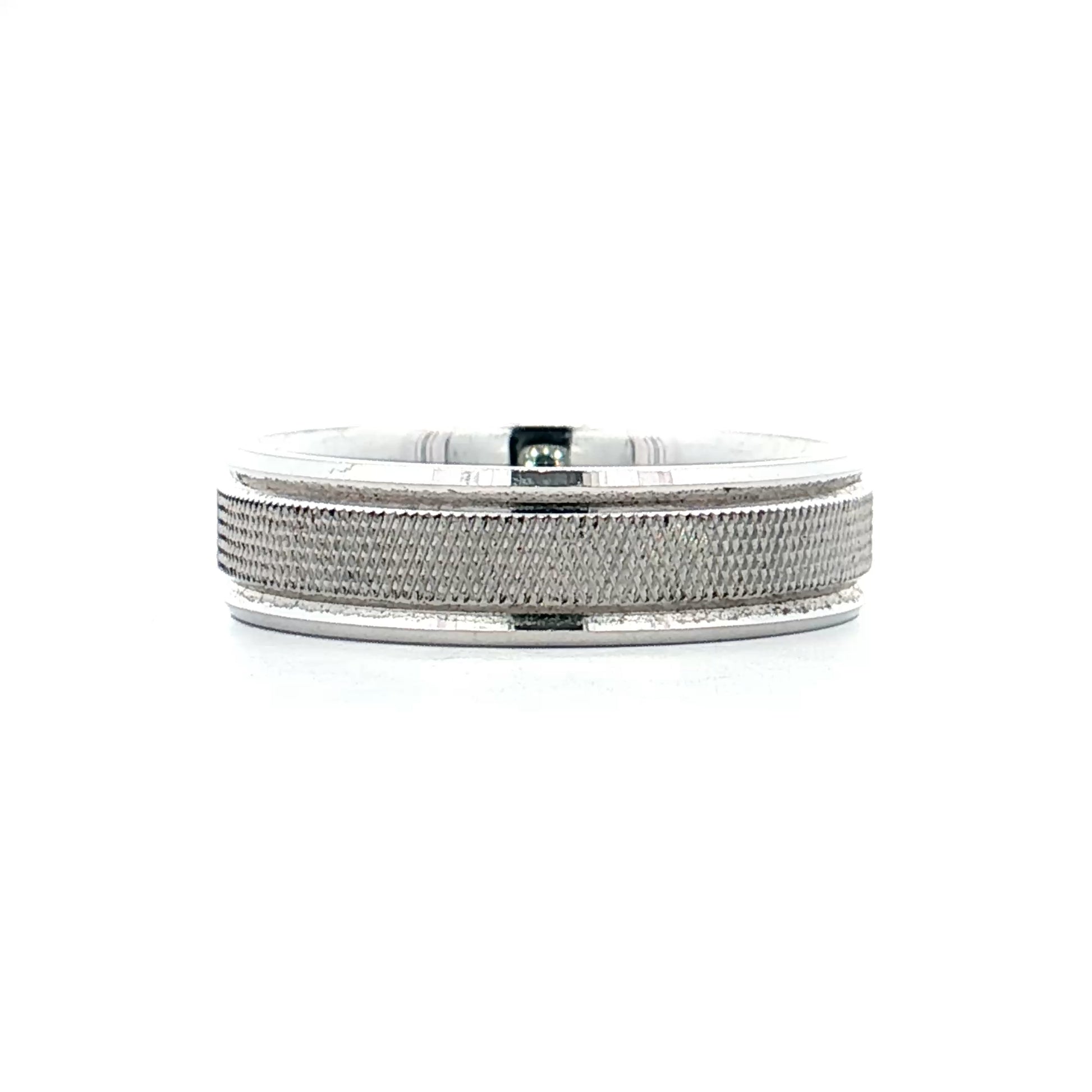 Mens 6mm Textured Step Edge Wedding Band 14k