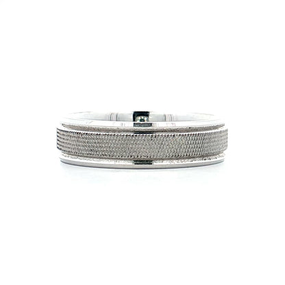 Mens 6mm Textured Step Edge Wedding Band 14k