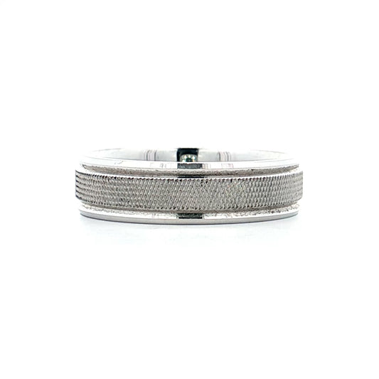 Mens 6mm Textured Step Edge Wedding Band 14k
