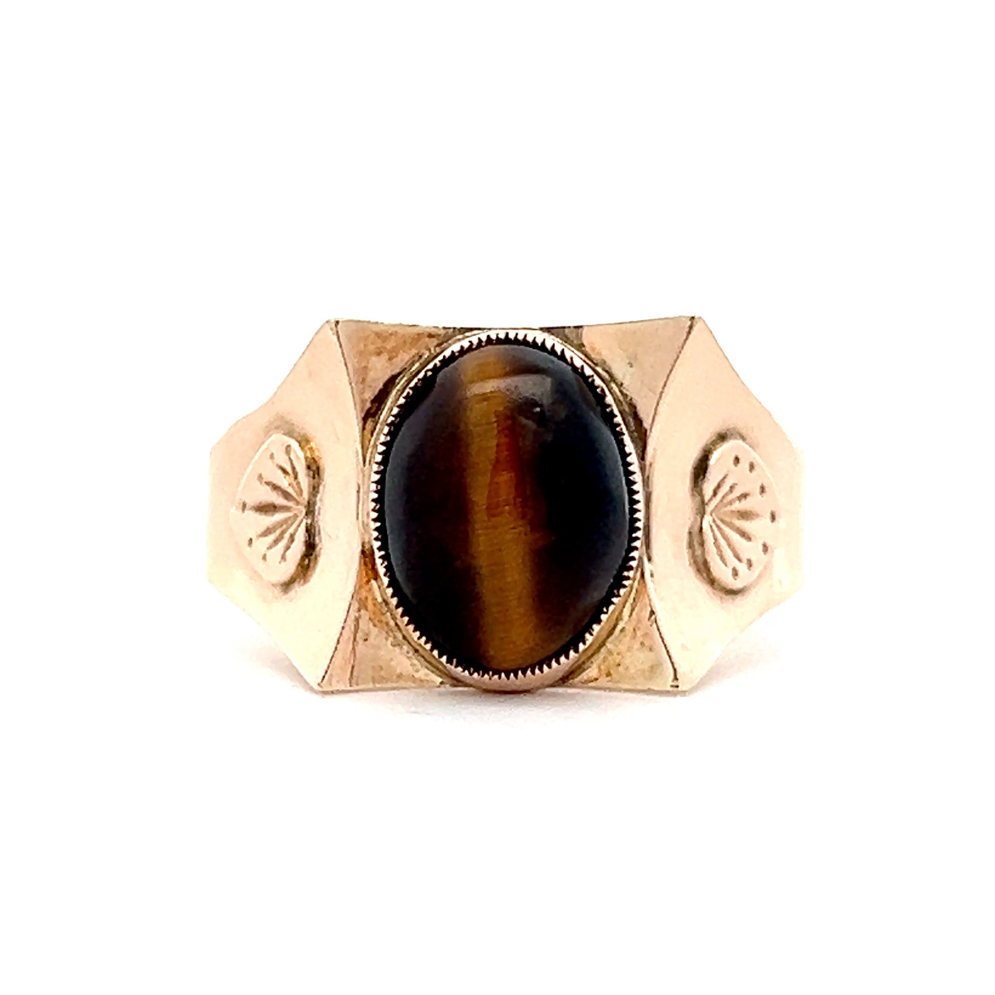 Mens Antique Art Nouveau Tigers Eye Ring in 14k
