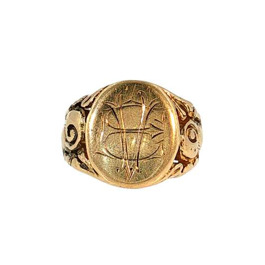 Men's Antique Victorian Oval Signet Ring 10k Yellow Gold