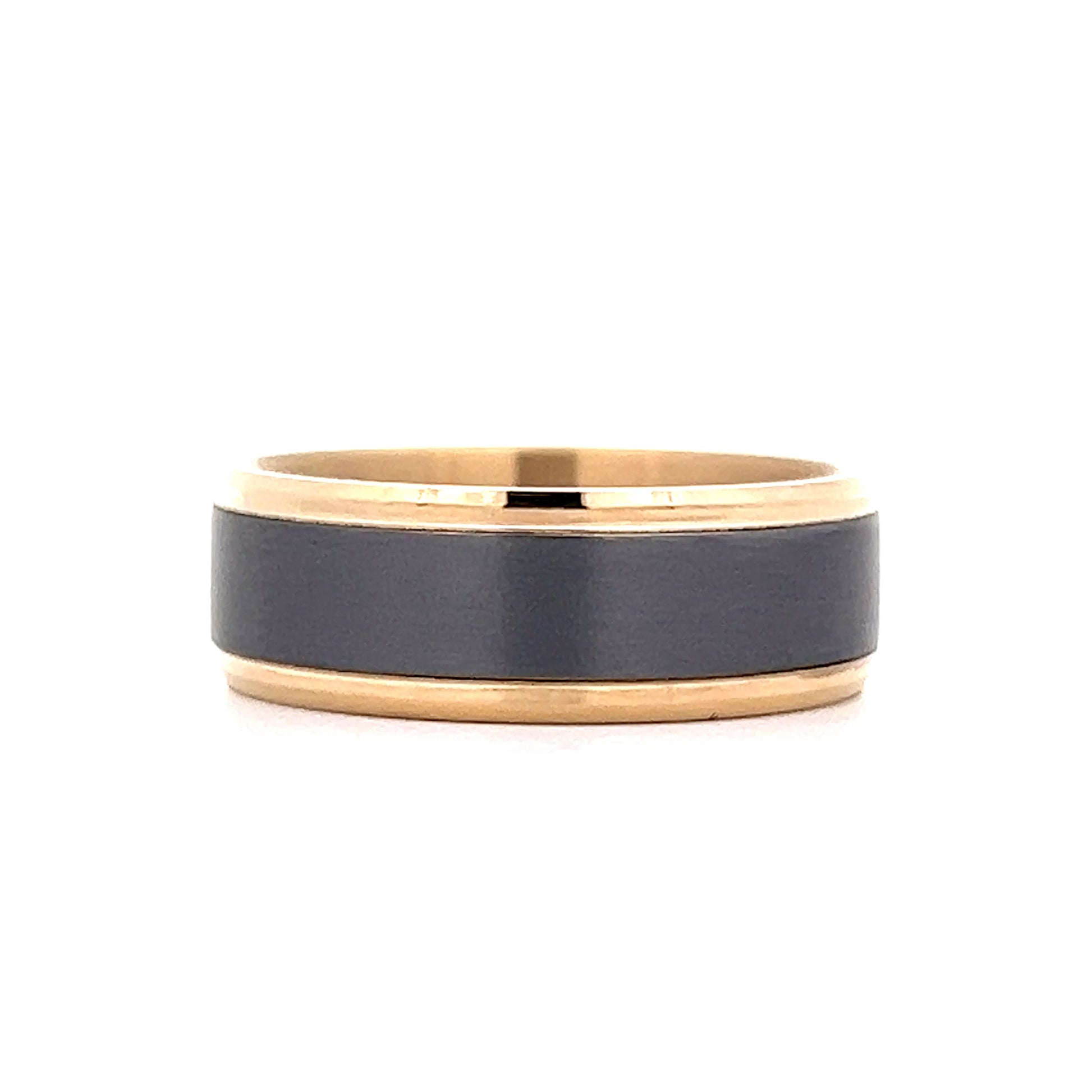 Mens Beveled Edge Tantalum Wedding Band in 14k