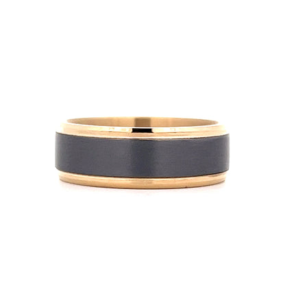 Mens Beveled Edge Tantalum Wedding Band in 14k