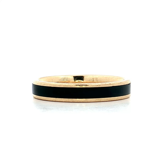 Mens Black Enamel Wedding Band in 18k Yellow Gold