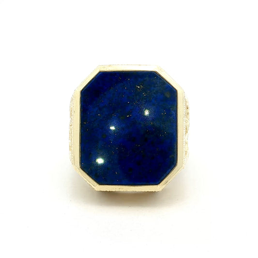 Mens Cabochon Lapis Lazuli Signet Ring 14k Yellow Gold
