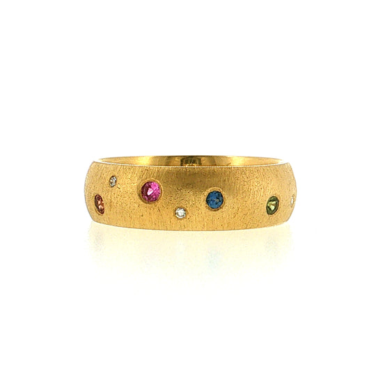 Men's Garnet Sapphire Heliodor Wedding Band 18k Yellow Gold