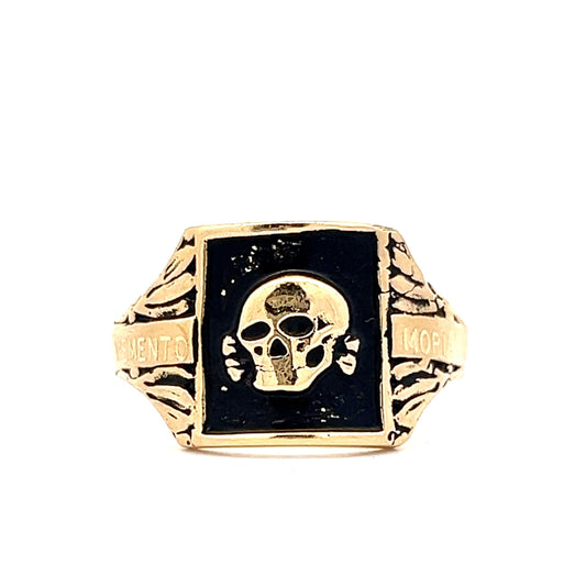 Mens Memento Mori Skull Ring in 18k Yellow Gold
