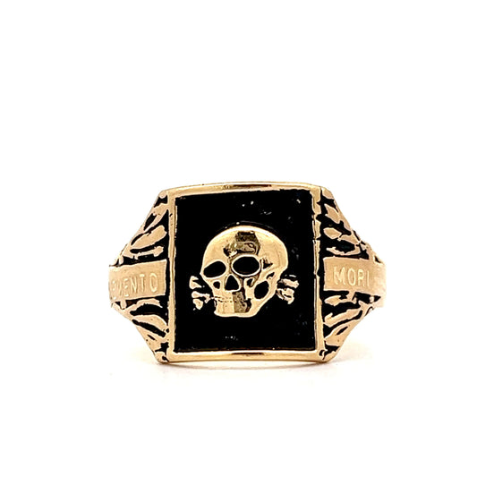 Mens Memento Mori Skull Ring in 18k Yellow Gold