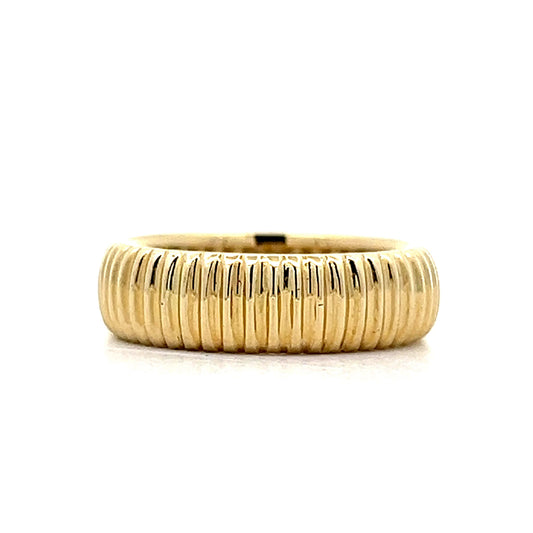 Mens Ridge Textured Wedding Band in 14k Yellow Gold