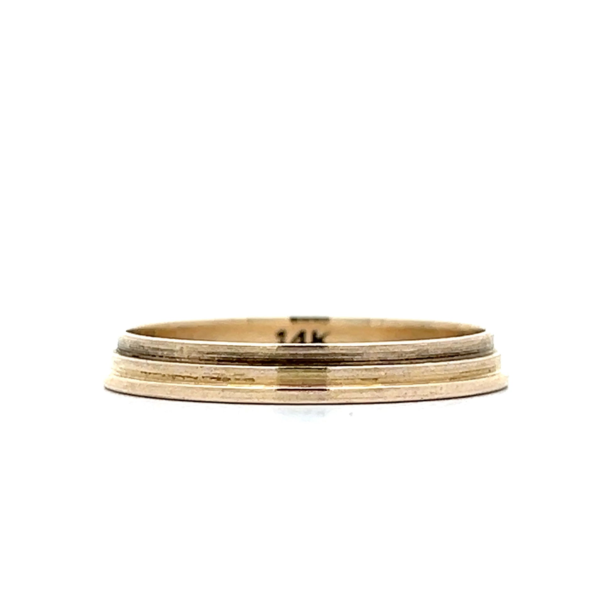 Mens Ridged Vintage Wedding Band in 14k Yellow Gold