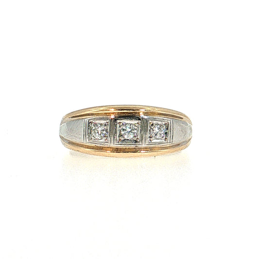 Mens Three Stone Diamond Ring Two-Tone 14k