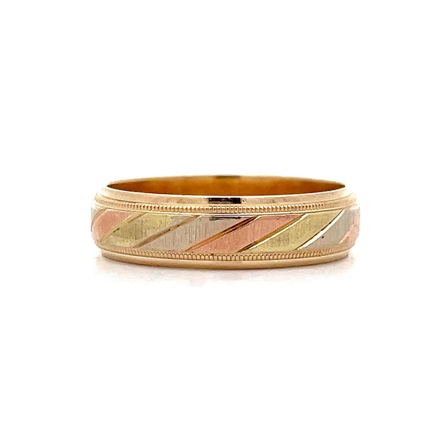 Mens Tri-Tone Milgrain Wedding Band in 14k