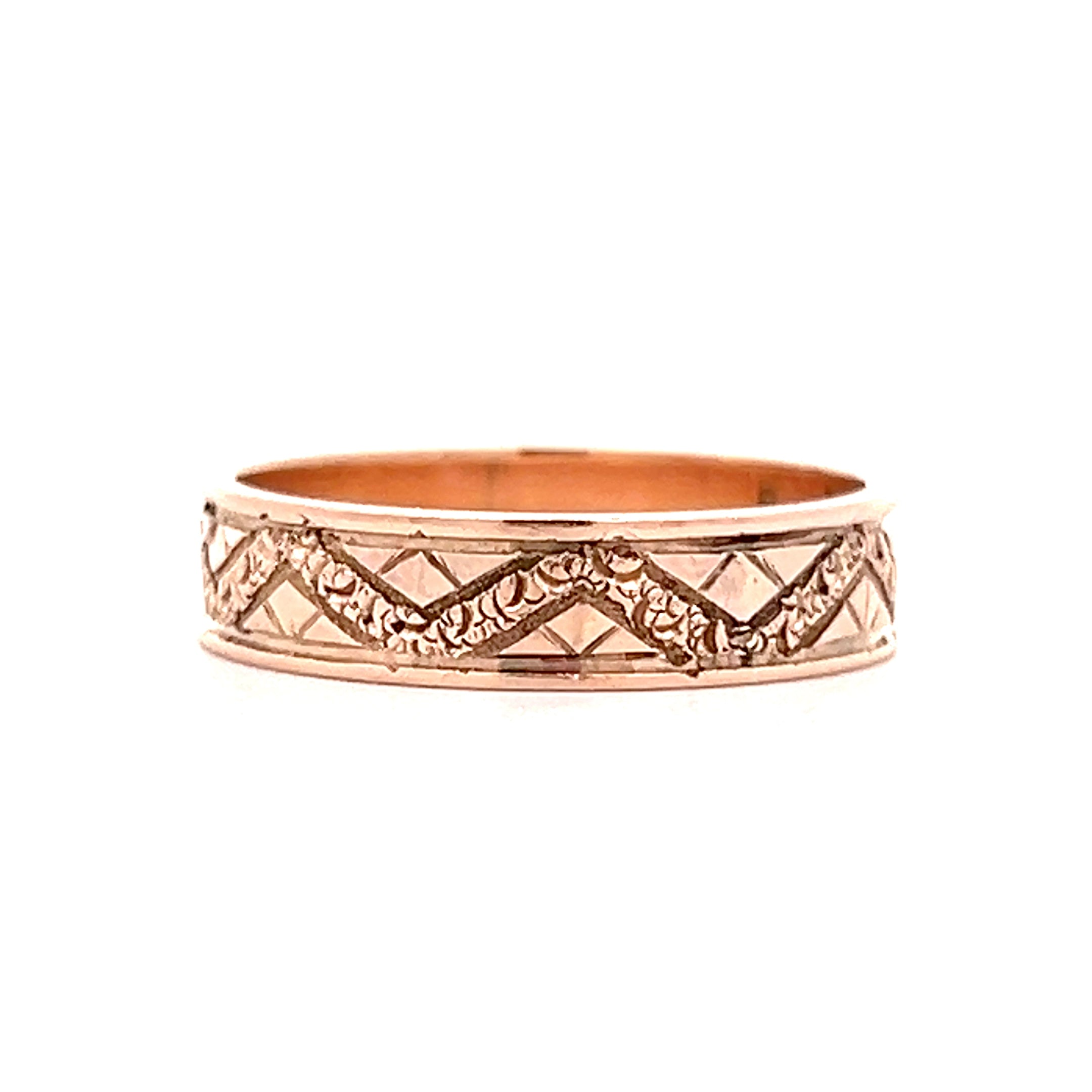 Mens Victorian Geometric Wedding Band in 14k Rose Gold – Filigree Jewelers