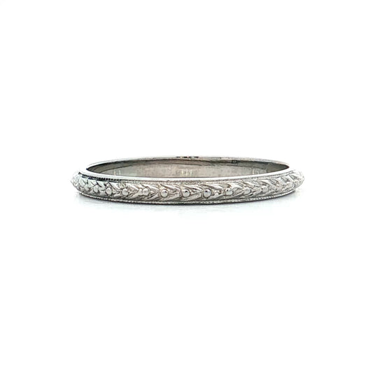 Mens Vintage Chevron Wedding Band 18k White Gold