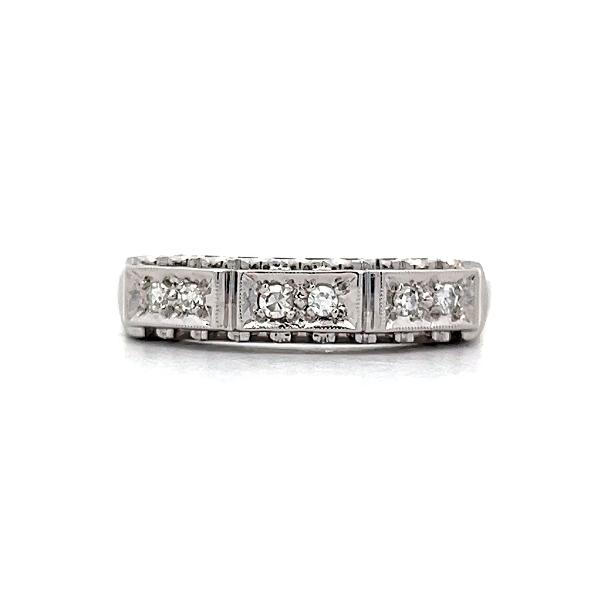 Mens Vintage Diamond Wedding Band in 14k White Gold