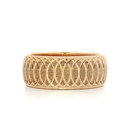 Mens Vintage Geometric Engraved Wedding Band 14k