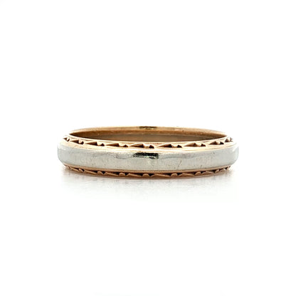Mens Vintage Retro Two-Tone Wedding Band 14k