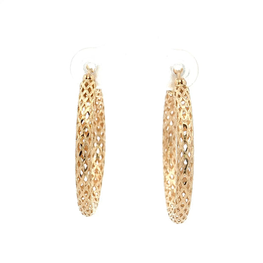 Mesh Textured Hoop Earrings 14k Yellow Gold