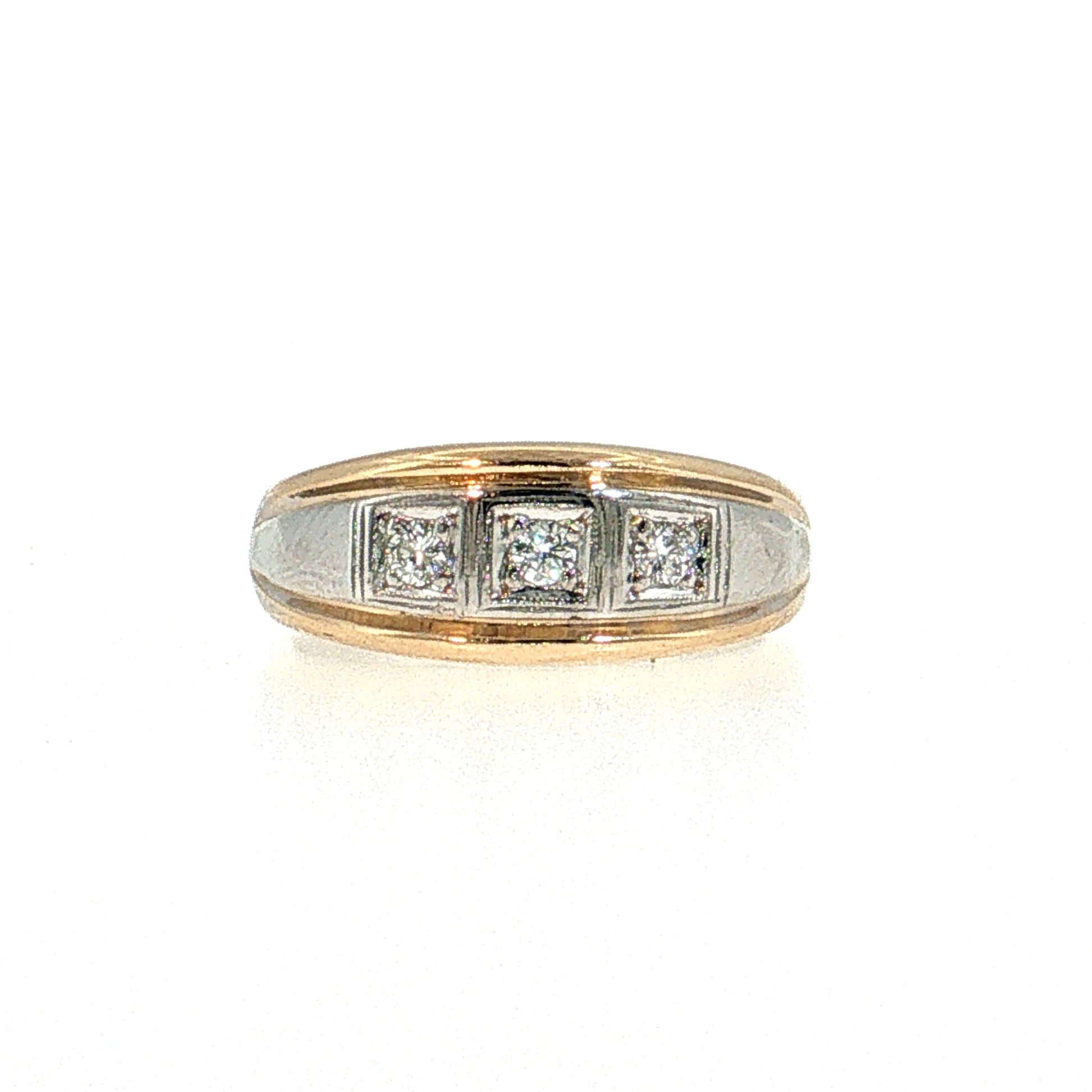 Modern Three Stone Diamond Men's Ring 14k Two-Tone Gold