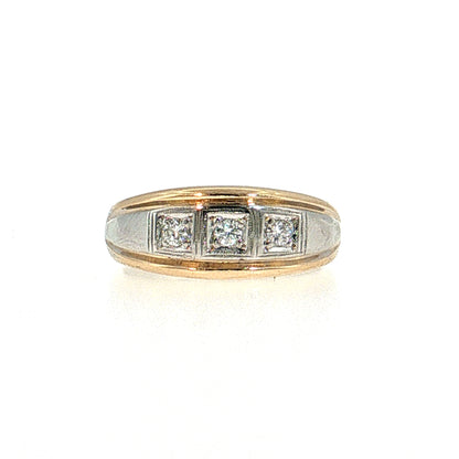 Modern Three Stone Diamond Men's Ring 14k Two-Tone Gold
