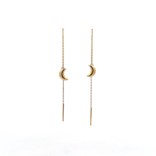Moon Shaped Threader Earrings in 14k Yellow Gold