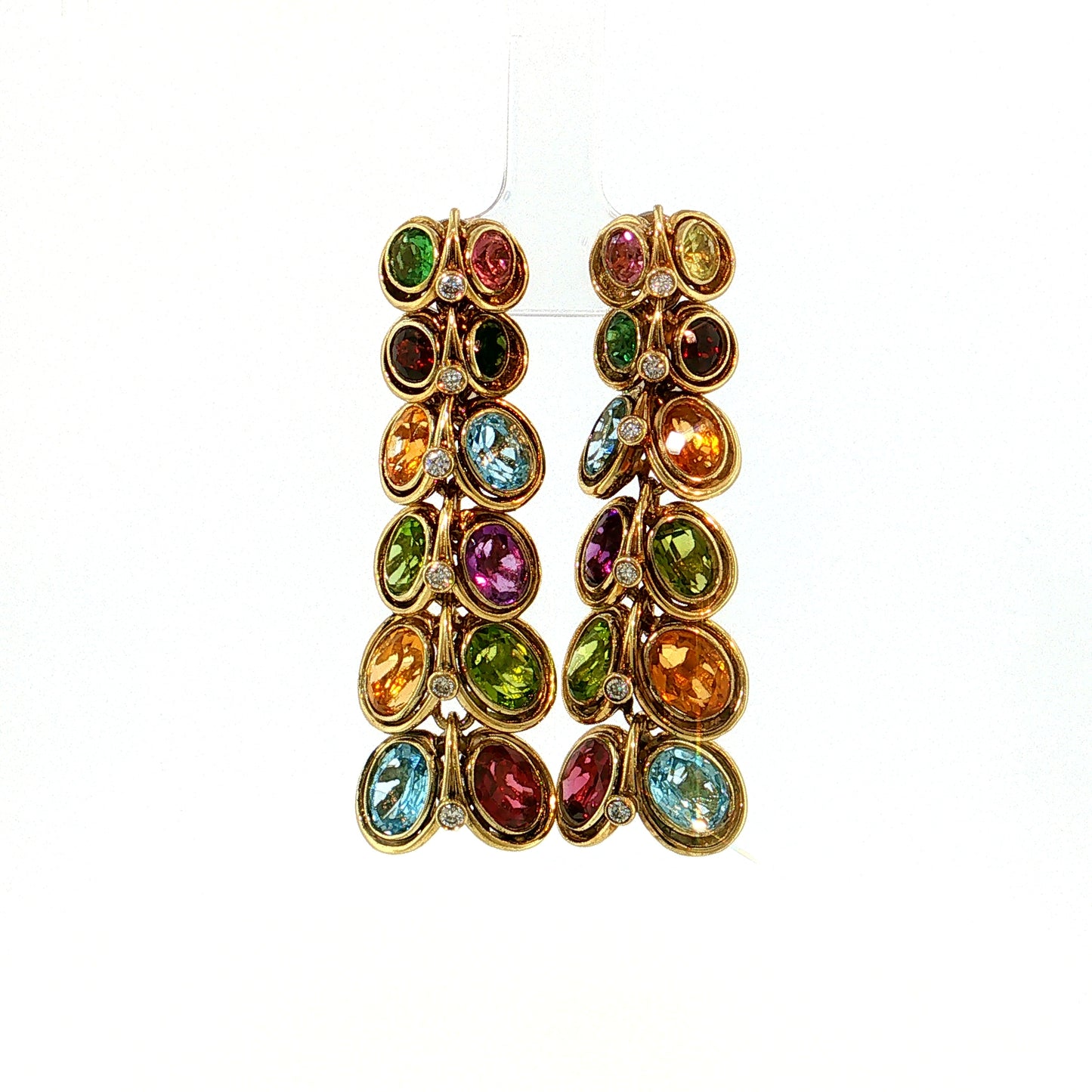 Multi-Gemstone & Diamond Drop Earrings 14k Yellow Gold