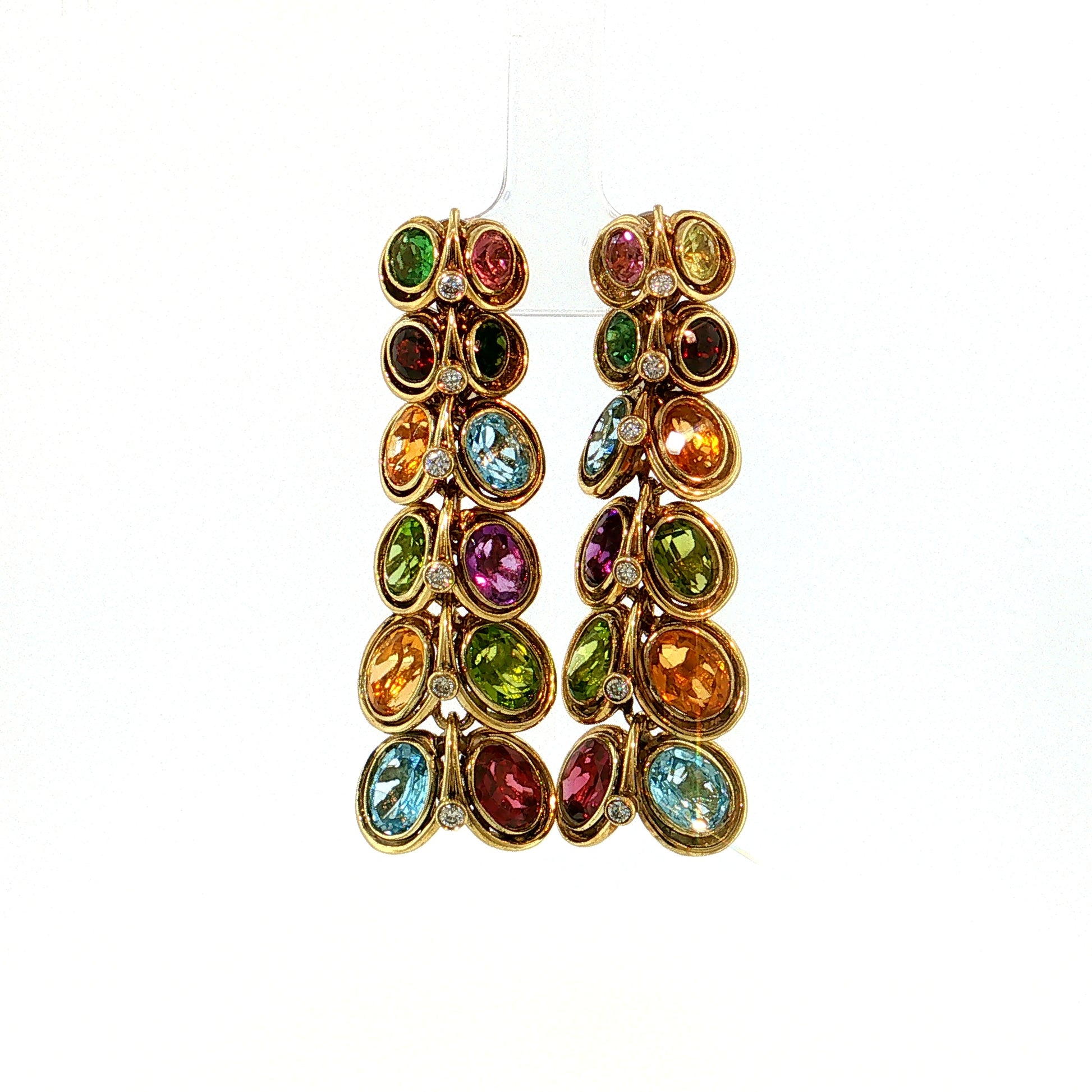 Multi-Gemstone & Diamond Drop Earrings 14k Yellow Gold