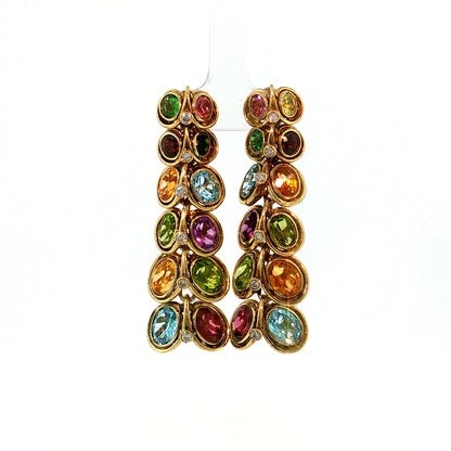 Multi-Gemstone & Diamond Drop Earrings 14k Yellow Gold