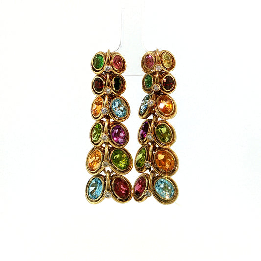 Multi-Gemstone & Diamond Drop Earrings 14k Yellow Gold