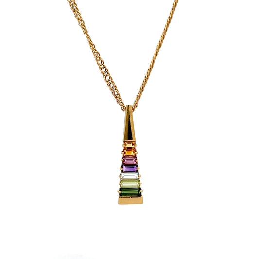 Multi-Gemstone Pyramid Pendant in 18k Yellow Gold